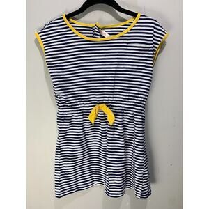 Girls Blue & White Striped Dress With Yellow Trim & Bow  Size 14/16